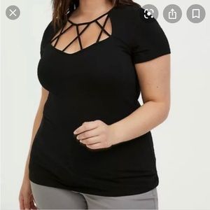 Torrid Foxy Black Strappy Cotton Tshirt NWT Large